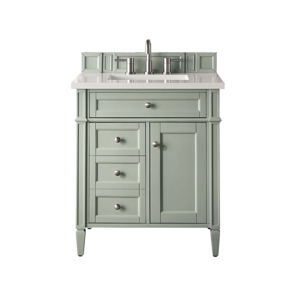 James Martin Vanities Brittany 30in Single Vanity, Sage Green, w/ 3 CM White Zeus Quartz Top 650-V30-SGR-3WZ - main